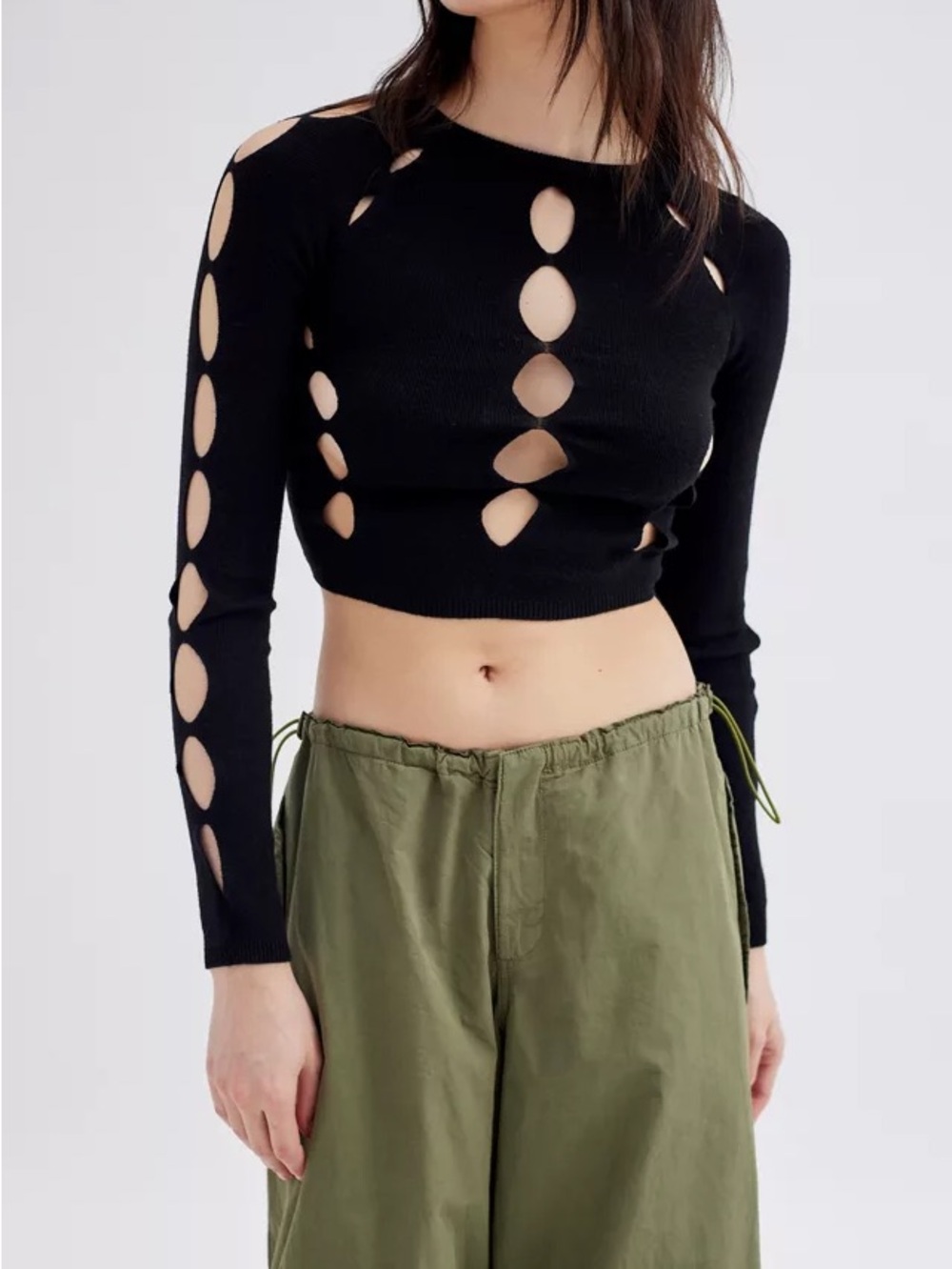 NWT Urban Outfitters Ulla Black Cutout Long Sleeve Crop Sweater Y2K Style Edgy